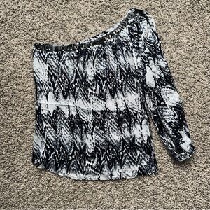 Silk Bebe Monochrome Abstract Blouse One Shoulder Large L